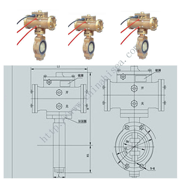 Marine Pneumatic Double Eccentric Butterfly Valve Drawing