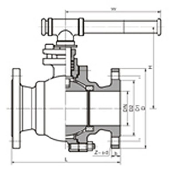 64 Bar Float Soft Sealing Ball Valve Schematic Drawing