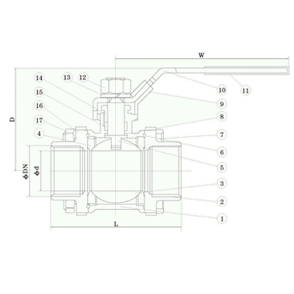 Three-piece Full Bore Ball Valve Pictorial Diagram