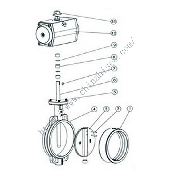 Pneumatic Clamp Butterfly Valve Each Part 