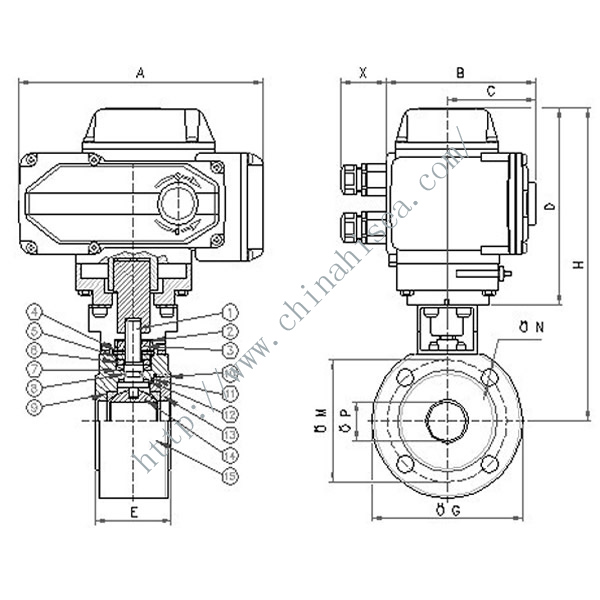 Electric Wafer Ball Valve Drawing