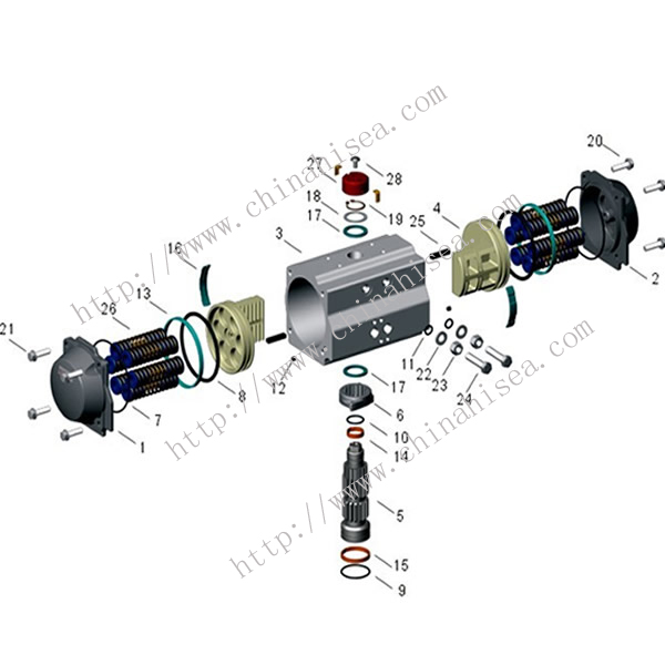 Single Acting Return Pneumatic Actuator Each Part 