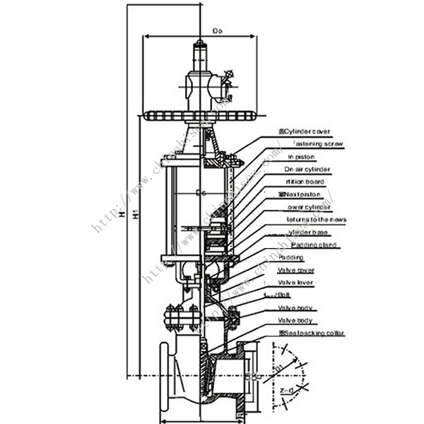 Pneumatic Wedge Type Gate Valve Drawing